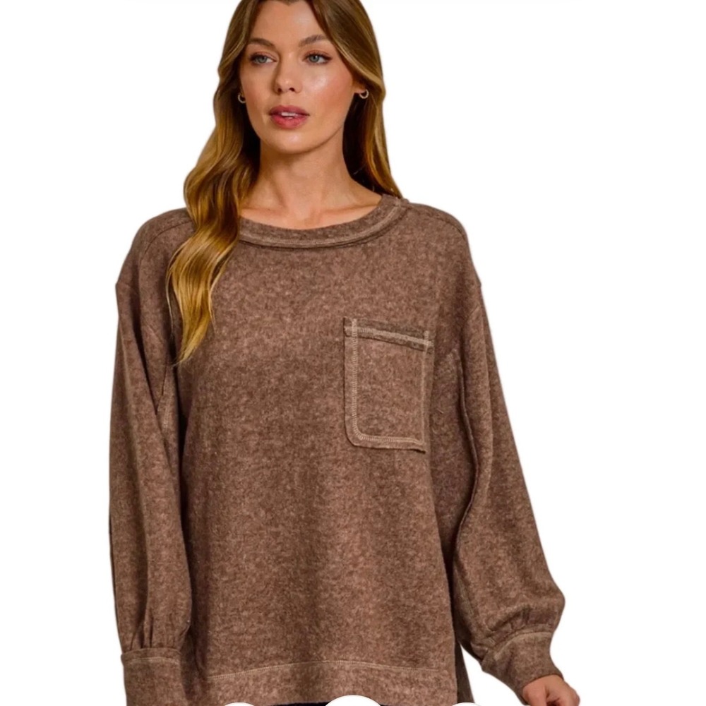 ZENANA BRUSHED MELANGE HACCI SWEATER HIGH LOW HT-2464 In Brown Size 2x/3x
